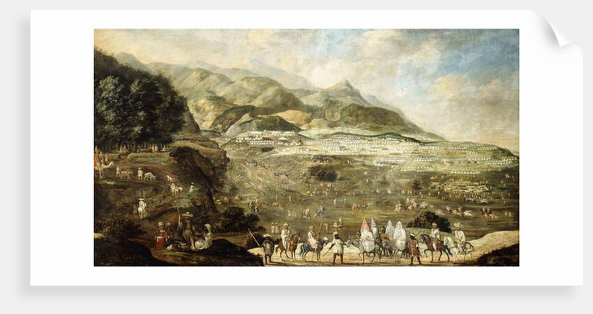 A Moroccan Military Encampment with Veiled Ladies on Donkeys in the Foreground by French School