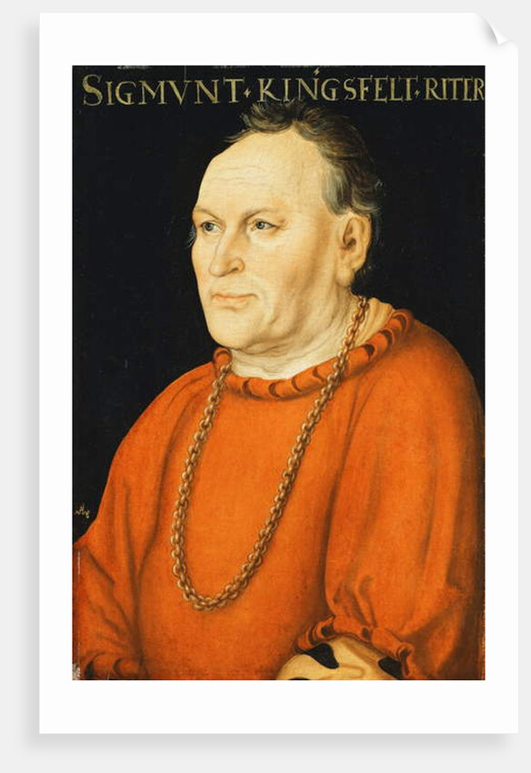 Portrait of Sigmunt Kingsfelt, half-length, wearing a red costume by Lucas the Elder Cranach