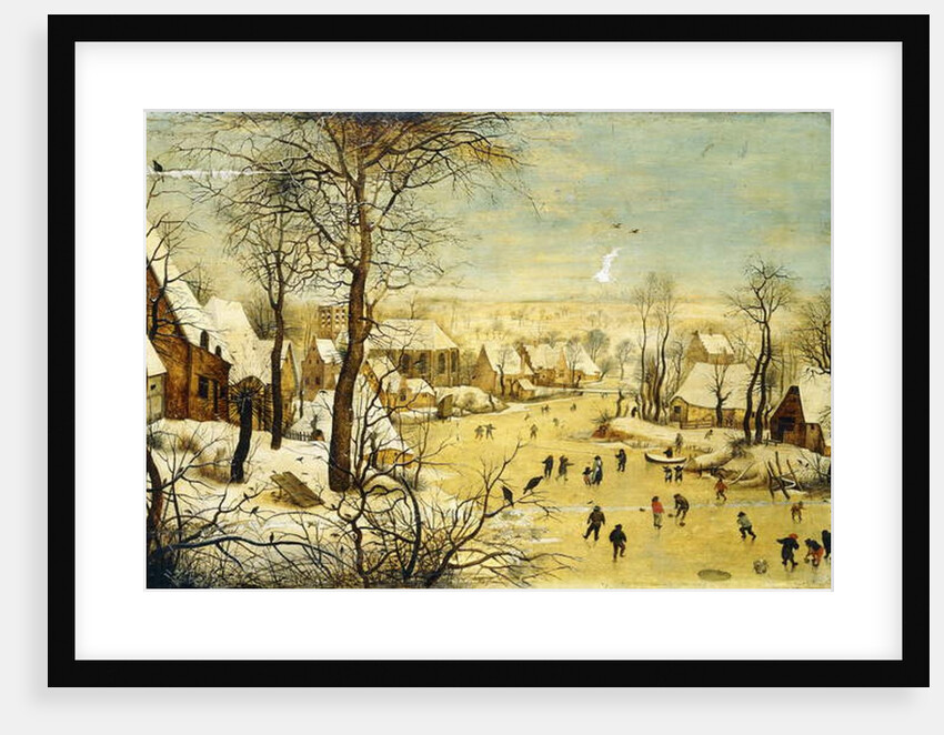 A Village in Winter with a Birdtrap and Skaters on a frozen waterway by P. the Younger Brueghel