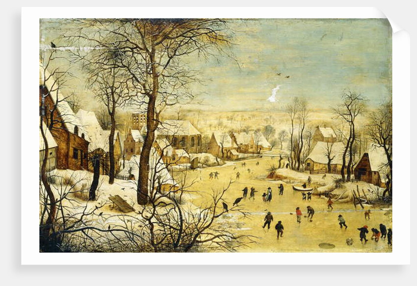 A Village in Winter with a Birdtrap and Skaters on a frozen waterway by P. the Younger Brueghel