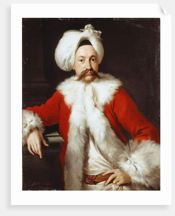 Portrait of a Gentleman standing, half-length, in oriental costume by Andrea Soldi