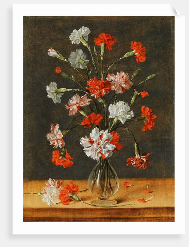 Carnations in a glass Vase on a stone Table, 1639 by Phillipe de Marlier