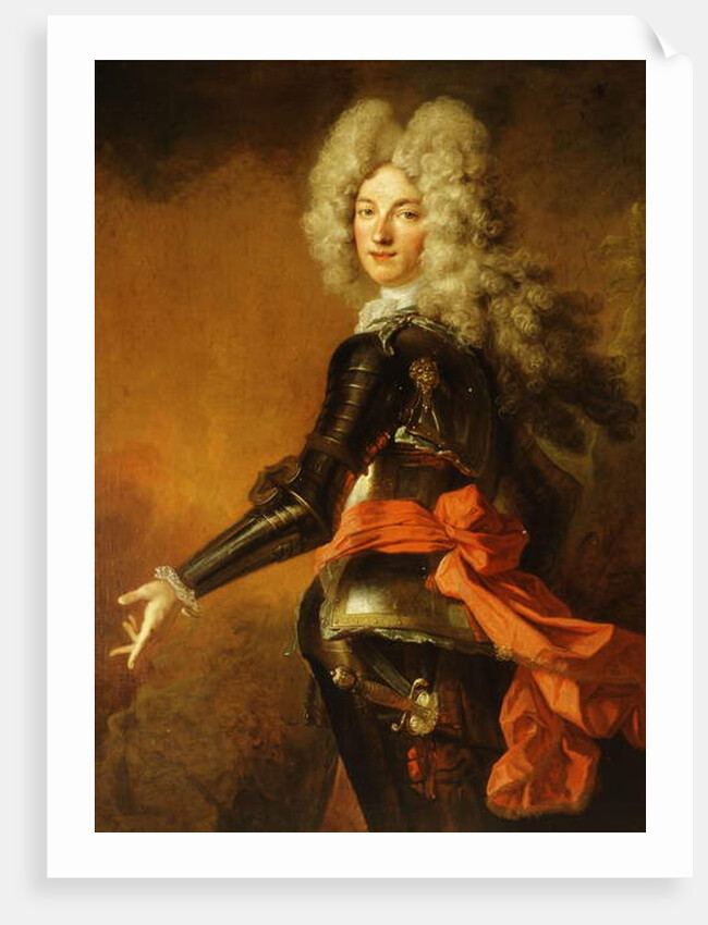 Portrait of Maximilien-Philippe de Recourt de Lens et de Licques, Count de Ruppelmonde, standing three-quarter length, in ceremonial Armour by Nicolas de Largilliere
