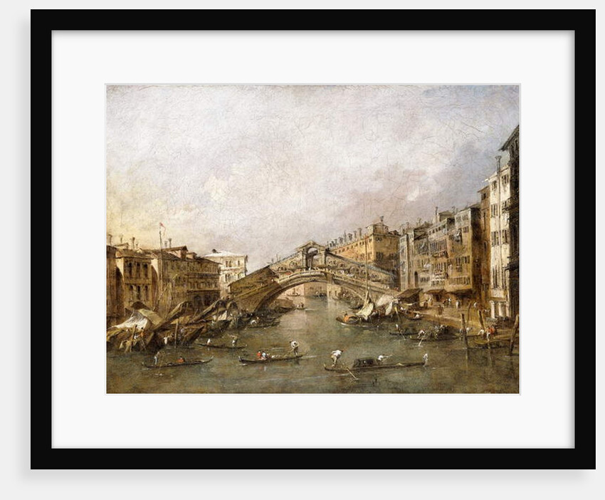 The Rialto Bridge, Venice, with Gondolas in the foreground by Francesco Guardi