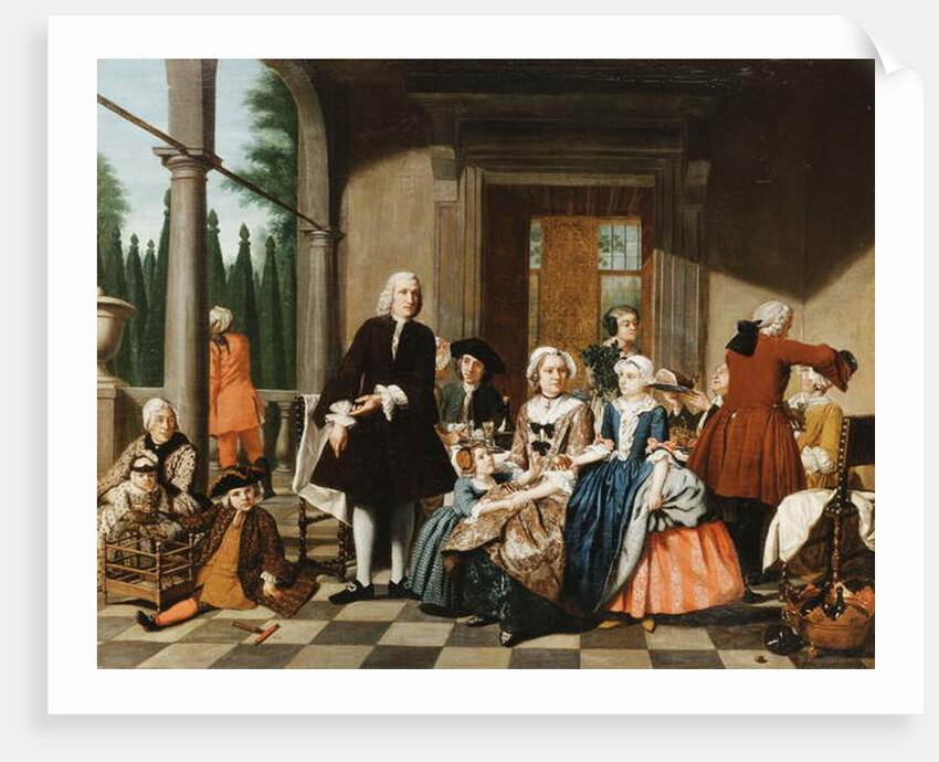 Portrait of a Family dining on a Portico, a formal Garden beyond, 1747 by Jan Josef the Younger Horemans