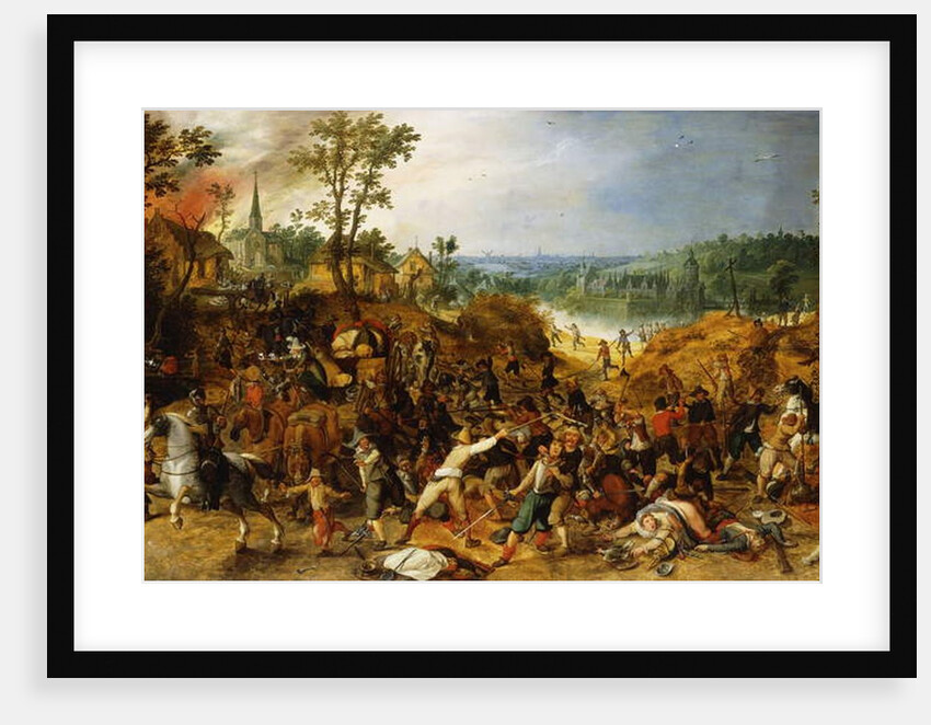 A Landscape with Marauders attacking a Wagon Train and Pillaging a Village by Sebastian Vrancx
