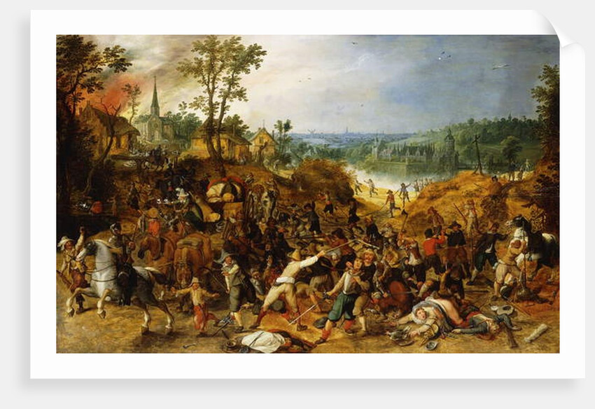 A Landscape with Marauders attacking a Wagon Train and Pillaging a Village by Sebastian Vrancx