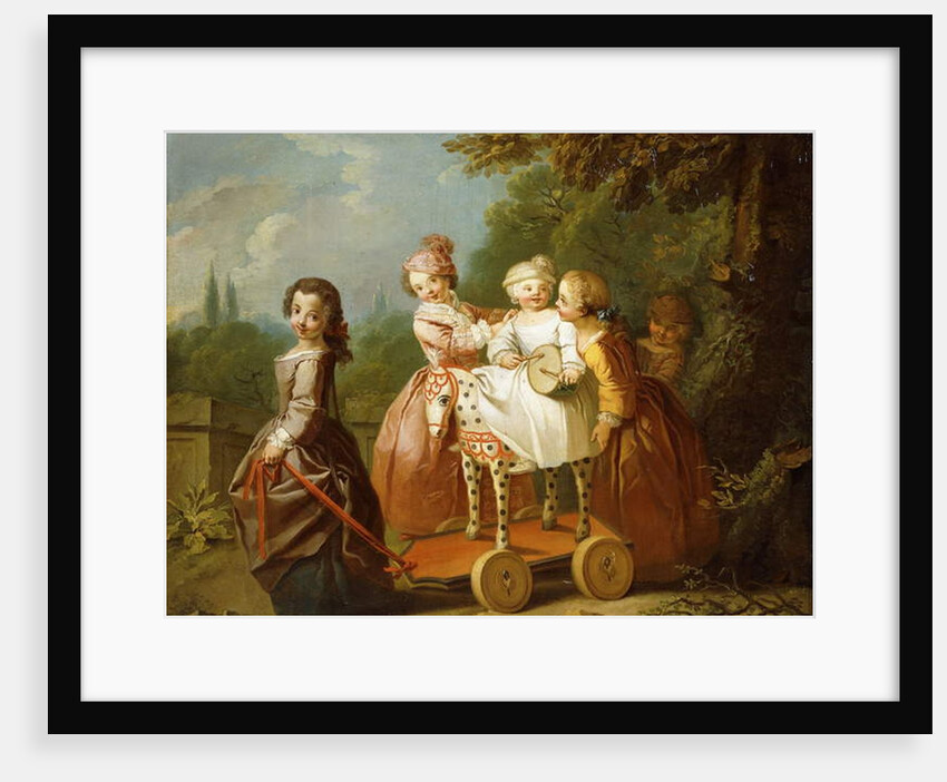 A Young Boy on a Hobbyhorse, with other Children Playing in a Garden by Philippe Mercier