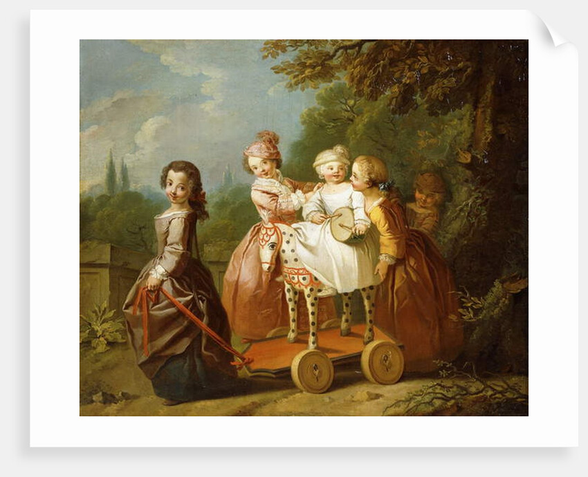 A Young Boy on a Hobbyhorse, with other Children Playing in a Garden by Philippe Mercier