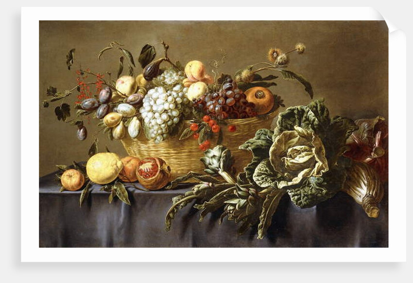 A Basket of Fruit on a Draped Table, c.1635 by Adriaen van Utrecht