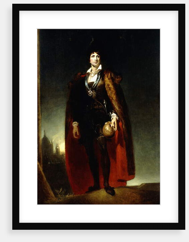 Portrait of John Kemble as Hamlet, standing full-length in a Landscape, wearing a cape and holding a skull by Thomas Lawrence