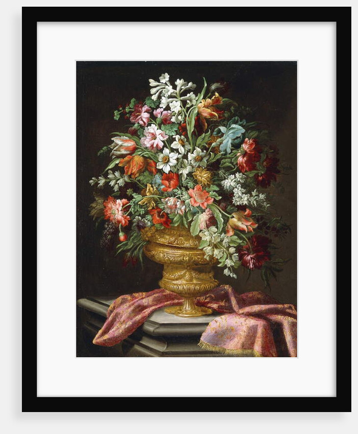 Flowers in a Sculpted Urn on a Draped Stone Pedestal by Andrea the Elder Scacciati