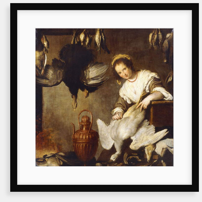 La Cuoca - A Kitchen Maid Plucking a Goose in an Interior by Bernardo Strozzi