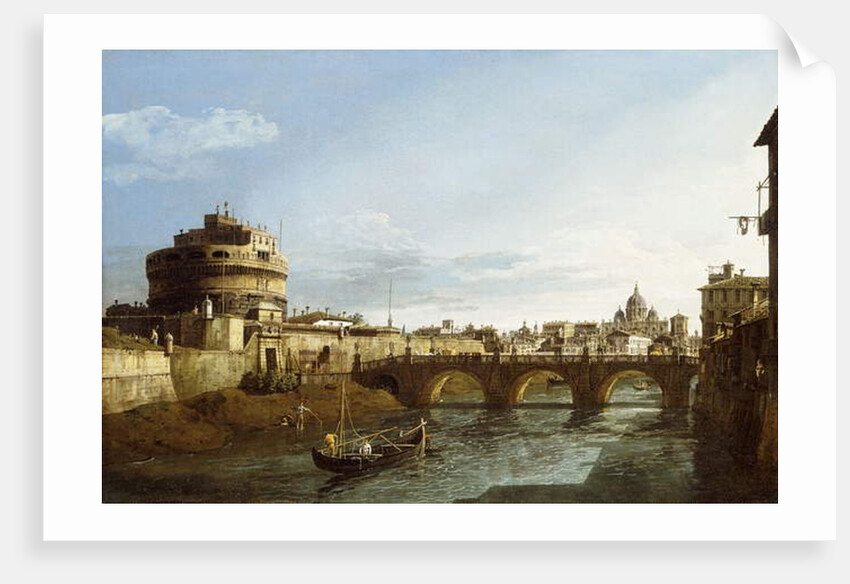 A View of Rome looking West, with Boats along the Tiber and the Castel Saint'Angelo in the distance by Bernardo Bellotto