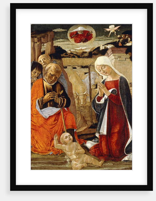 The Nativity, with the Annunciation to the Shepherds in the Distance by Benvenuto di Giovanni