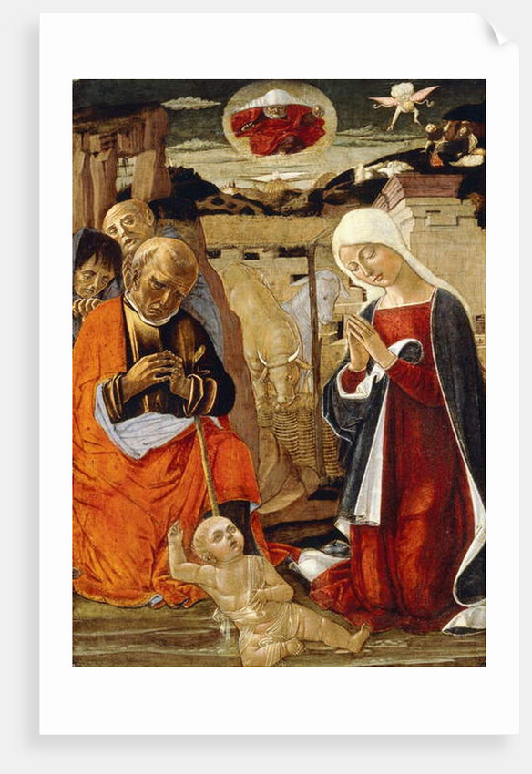 The Nativity, with the Annunciation to the Shepherds in the Distance by Benvenuto di Giovanni