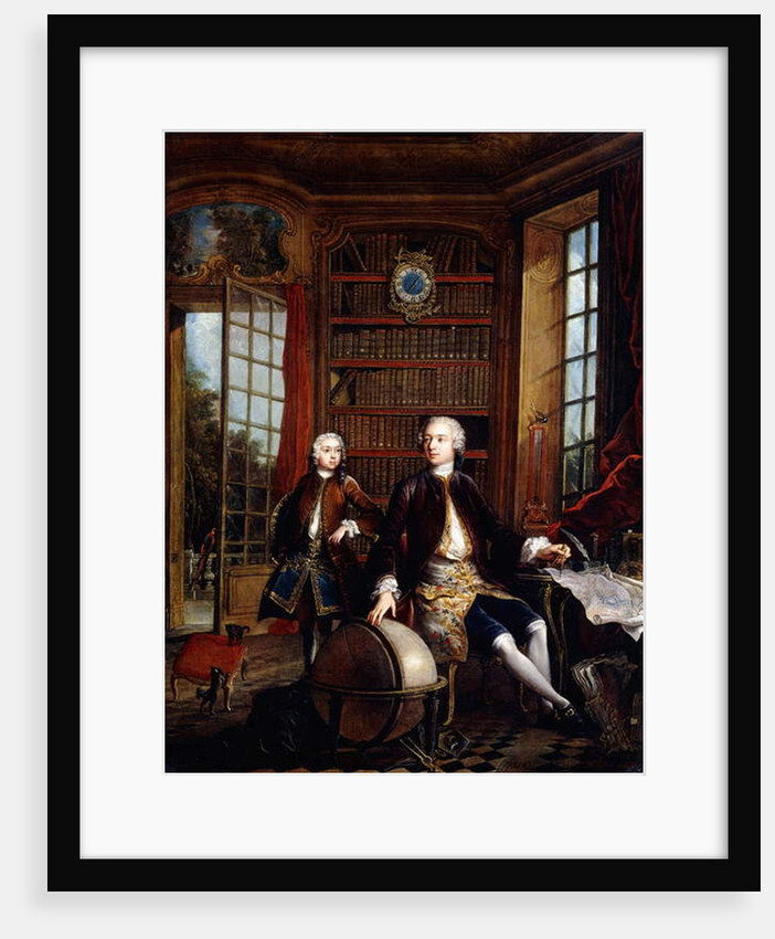Portrait of the Artist's Son with his Teacher, said to be the Artist Jean Baptiste de Courtonne the Younger, in a Library by Jacques de Lajoue