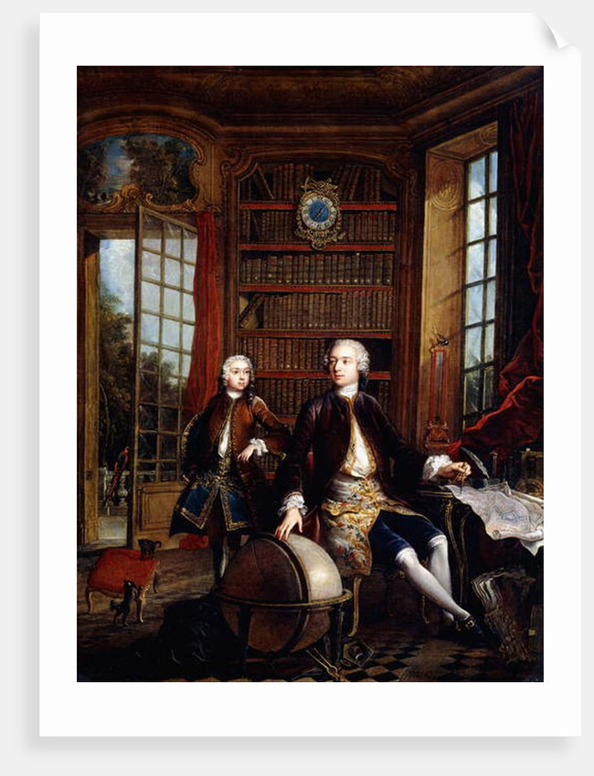 Portrait of the Artist's Son with his Teacher, said to be the Artist Jean Baptiste de Courtonne the Younger, in a Library by Jacques de Lajoue