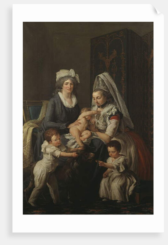 Portrait of a Lady, in an interior with her nurse and three children by Anicet-Charles Lemonnier