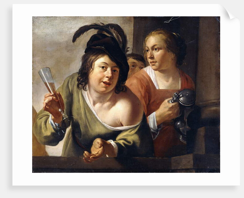 A Young Toper and a Serving Maid Drinking on a Balcony by Jan Gerritsz. van Bronckhorst