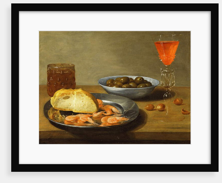 A Plate with Prawns and a Roll and Bowl with Olives by Jacob Foppens van Es