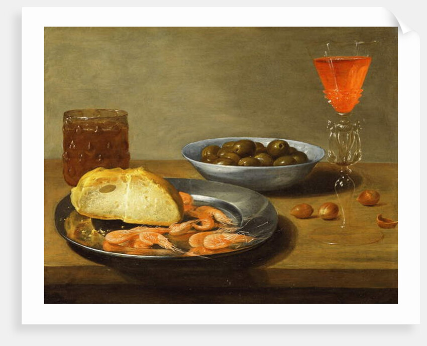 A Plate with Prawns and a Roll and Bowl with Olives by Jacob Foppens van Es