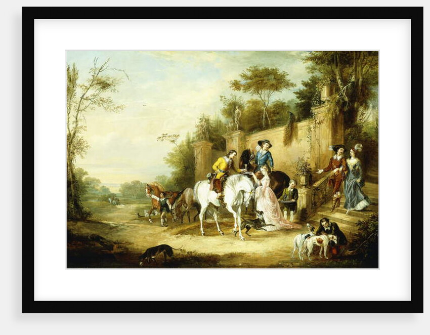 A Hawking Party Setting Out from the Steps of a Country House, 1828 by Francis Calcraft Turner