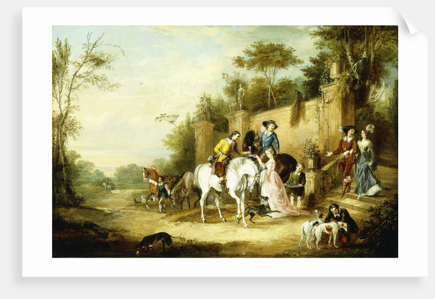 A Hawking Party Setting Out from the Steps of a Country House, 1828 by Francis Calcraft Turner