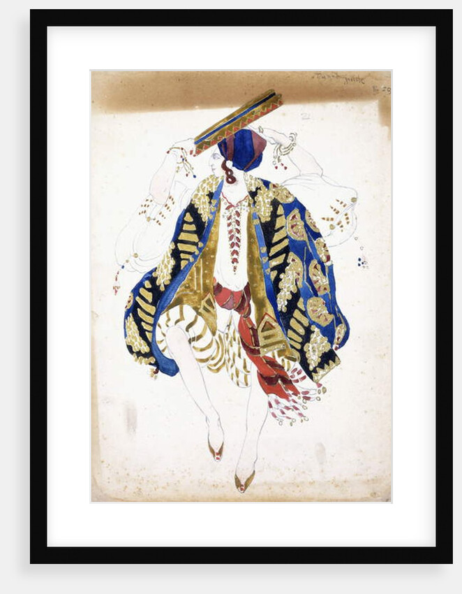 Costume design for a male dancer in 'Danse Juive', wearing knickerbockers and a turban, playing a tambourine by Leon Bakst