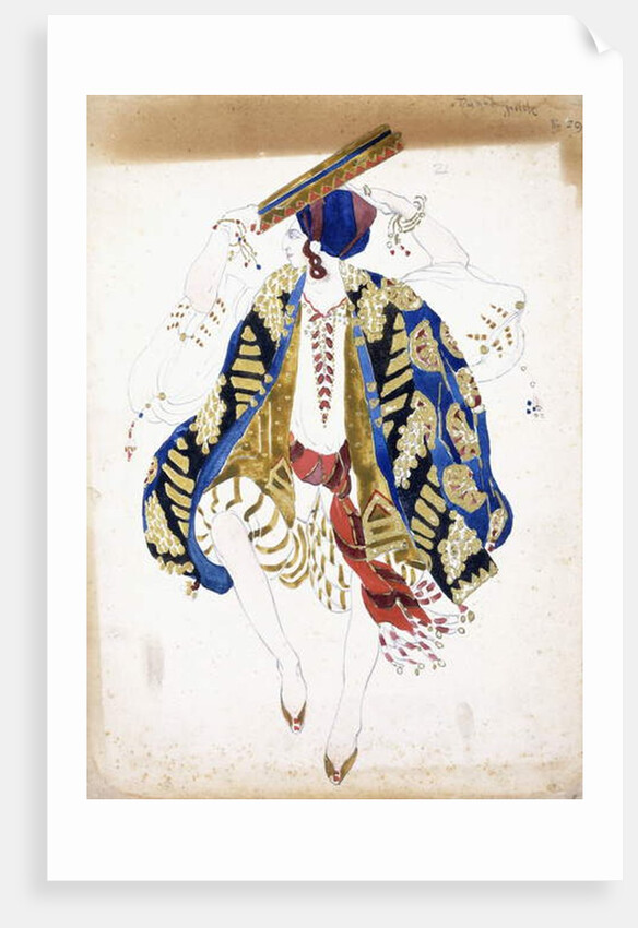 Costume design for a male dancer in 'Danse Juive', wearing knickerbockers and a turban, playing a tambourine by Leon Bakst