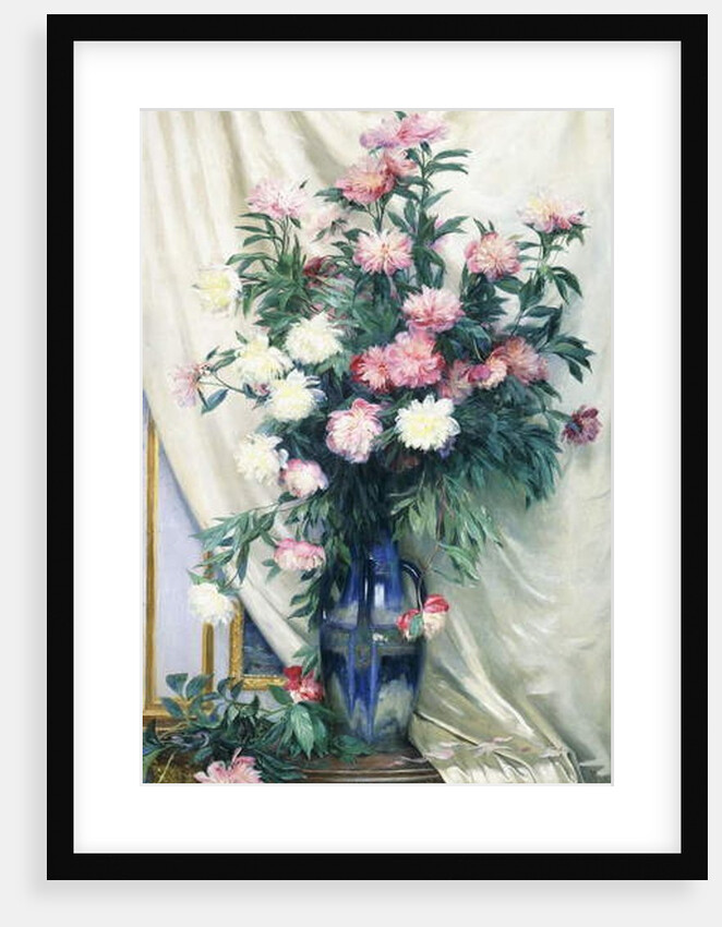 Peonies in a Blue Vase on a Draped Regency Giltwood Console Table by Albert Aublet