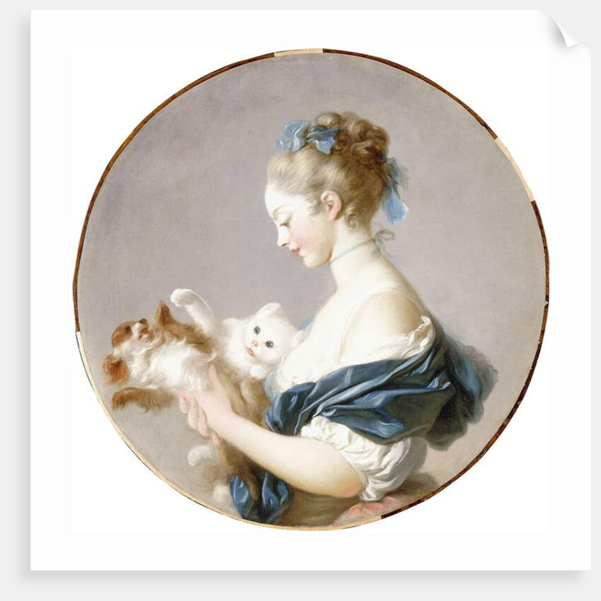 Girl Playing with a Dog and a Cat by Jean-Honore Fragonard