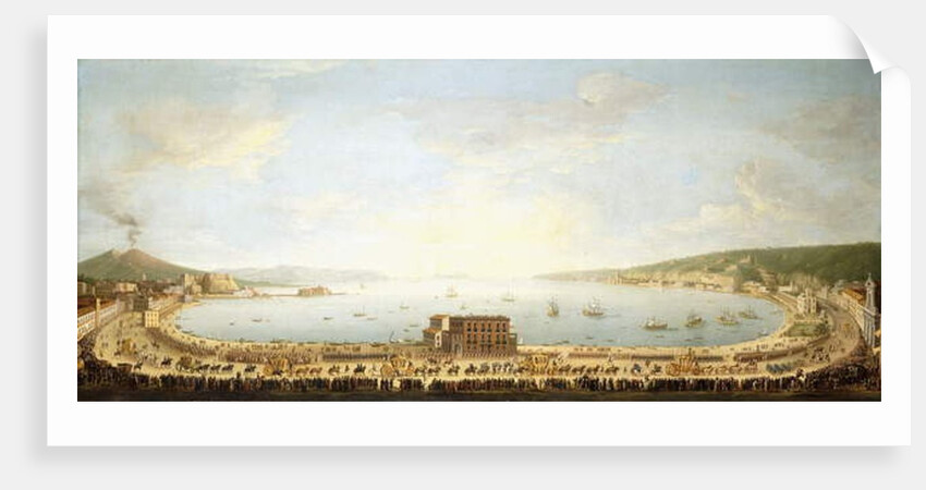 A Panoramic view of the Bay of Naples, with the Royal Procession to Piedigrotta by Antonio Joli