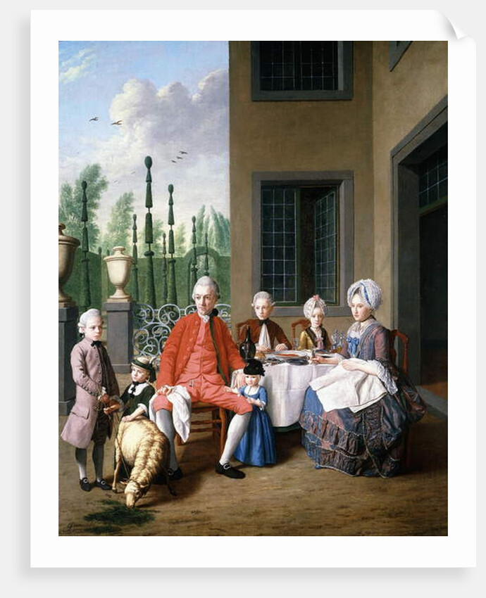 Group Portrait of the van den Bosch Family, dining by a House, a Topiary Garden Beyond, 1777 by Jan Josef the Younger Horemans