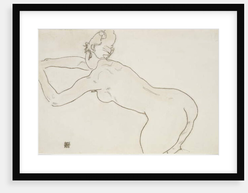 Female nude kneeling and bending forward to the left, 1918 by Egon Schiele