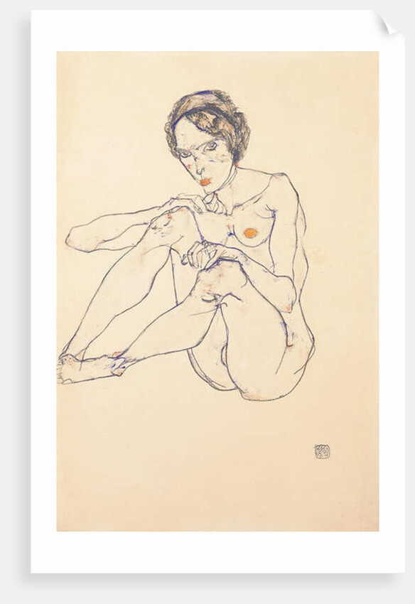 Seated female nude, 1914 by Egon Schiele