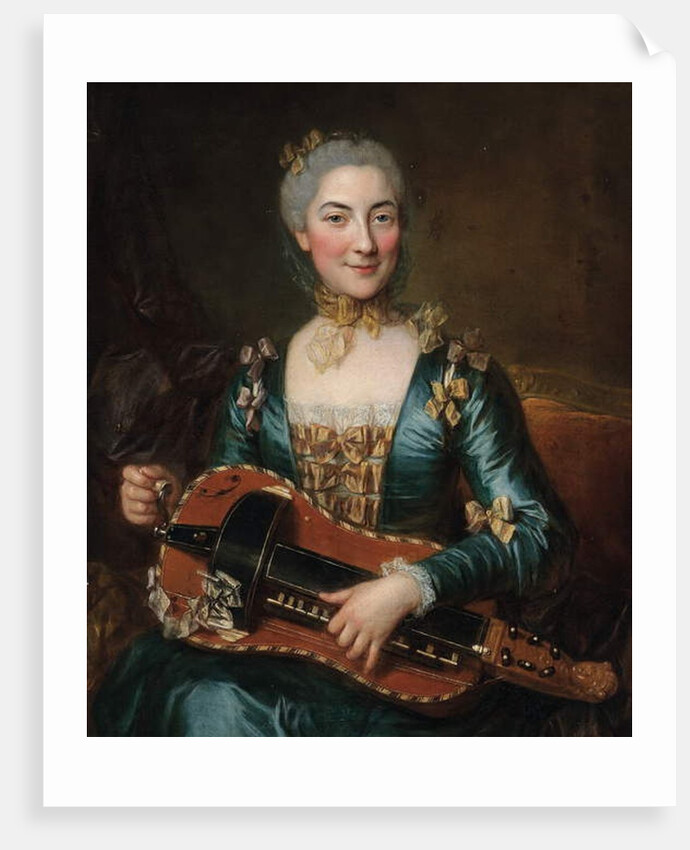 Portrait of a lady playing a hurdy-gurdy by Donat (attr. to) Nonotte