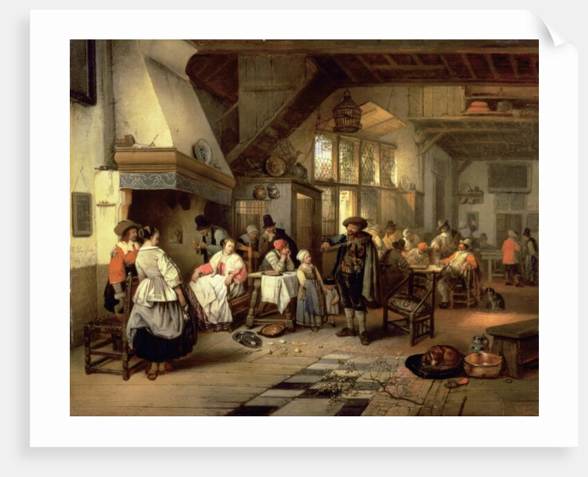 Interior of a tavern with a blind fiddler, 1844 by Jan August Hendrik Baron Leys