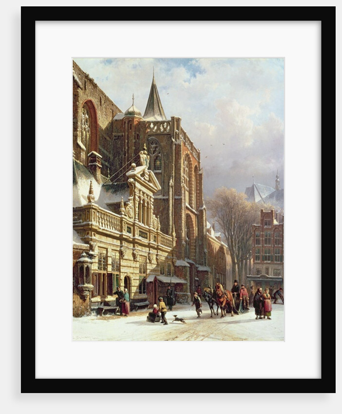 View of the Hoofdwacht and the Grote Kerk, Zwolle by Cornelius Springer