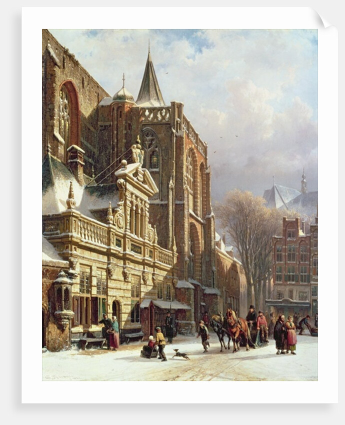 View of the Hoofdwacht and the Grote Kerk, Zwolle by Cornelius Springer