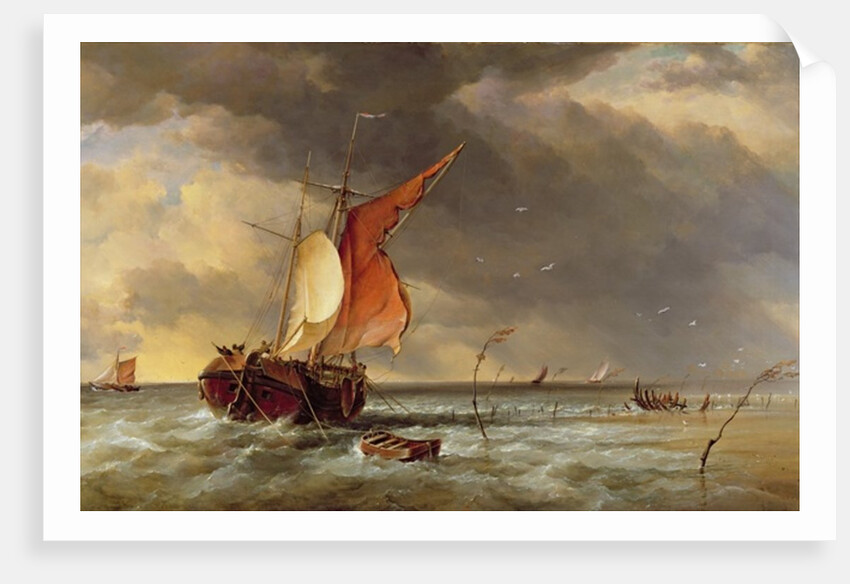 A Dutch Galliot aground on a sandbank on the Bies Bosch, Holland, 1878 by Edward William Cooke