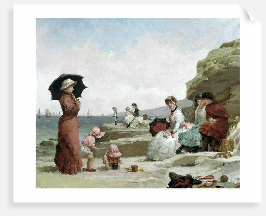 Seascape, Figures on the Beach, c.1870 by V. Chavigny