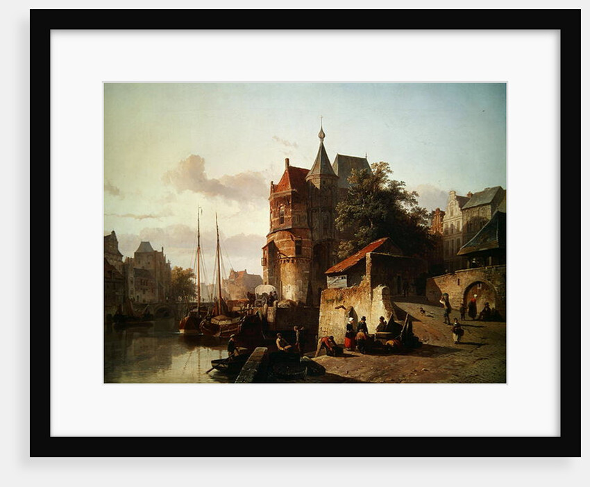 Dutch Scene: Fortified Buildings on the Banks of a Canal by Cornelius Springer