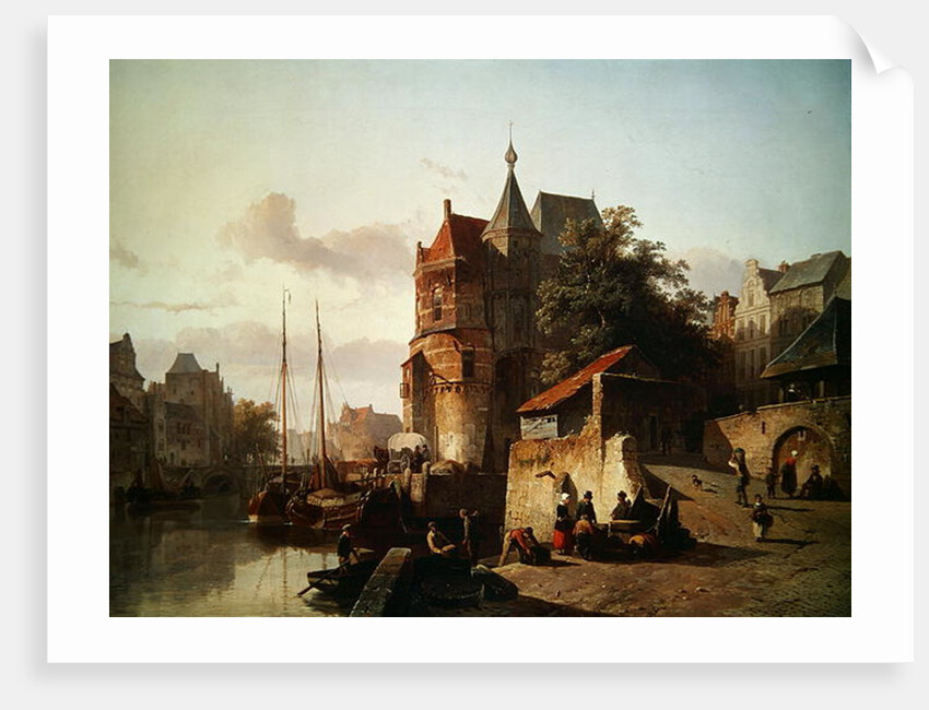 Dutch Scene: Fortified Buildings on the Banks of a Canal by Cornelius Springer