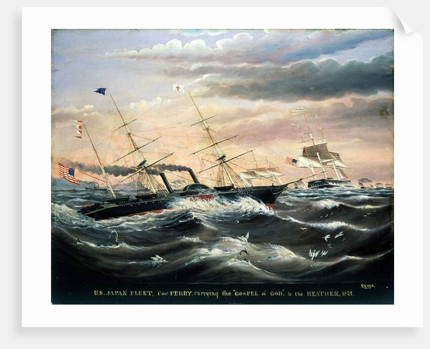 US Japan Fleet, Commodore Perry carrying 'The Gospel of God to the Heathen, 1853 by James Guy Evans