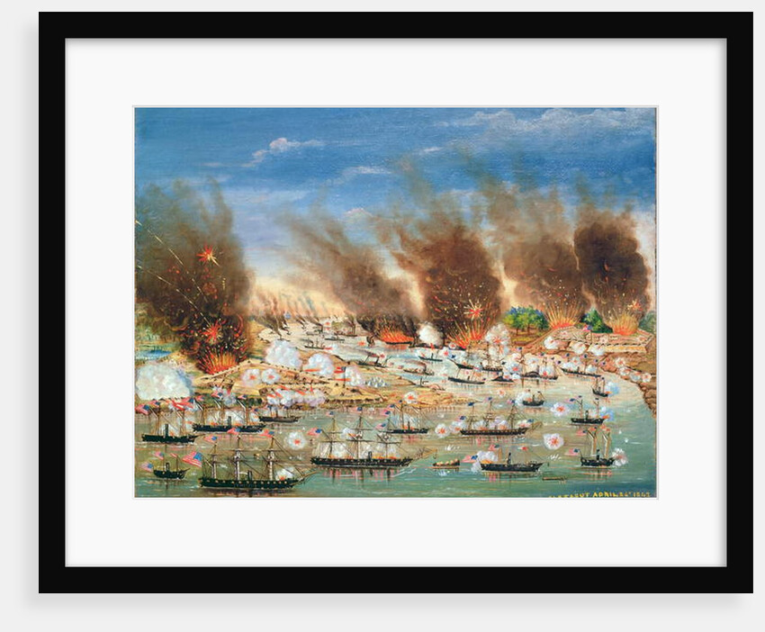 Farragut's fleet passing Fort Jackson and Fort St. Philip, 1862 by J. Joffray