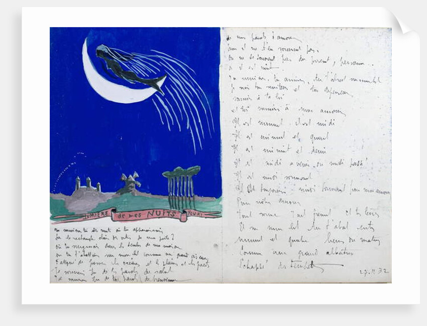 Light of my Nights, illustrated handwritten poem, 27th November 1932 by Robert Desnos