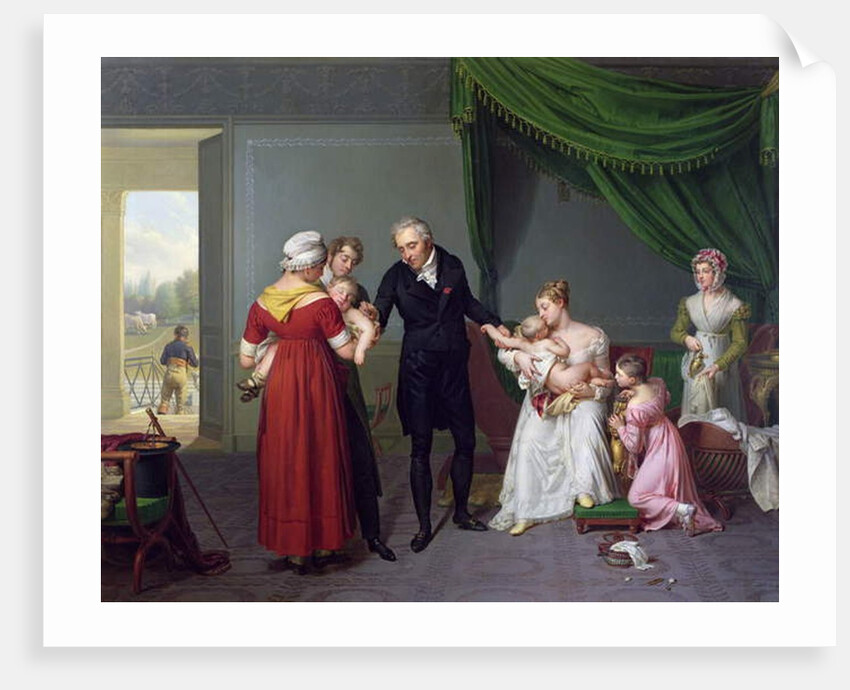 Baron Jean Louis Alibert performing the vaccination against smallpox in the Chateau of Liancourt, c. 1820 by Constant Joseph Desbordes