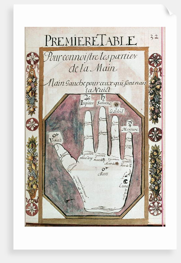 Parts of the left hand for those who are born during the night by French School