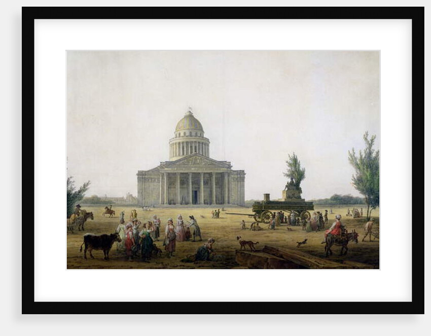 View of the Pantheon in Paris with a carriage bearing a statue of Jean-Jacques Rousseau, c.1792 by Jean-Baptiste Hilair